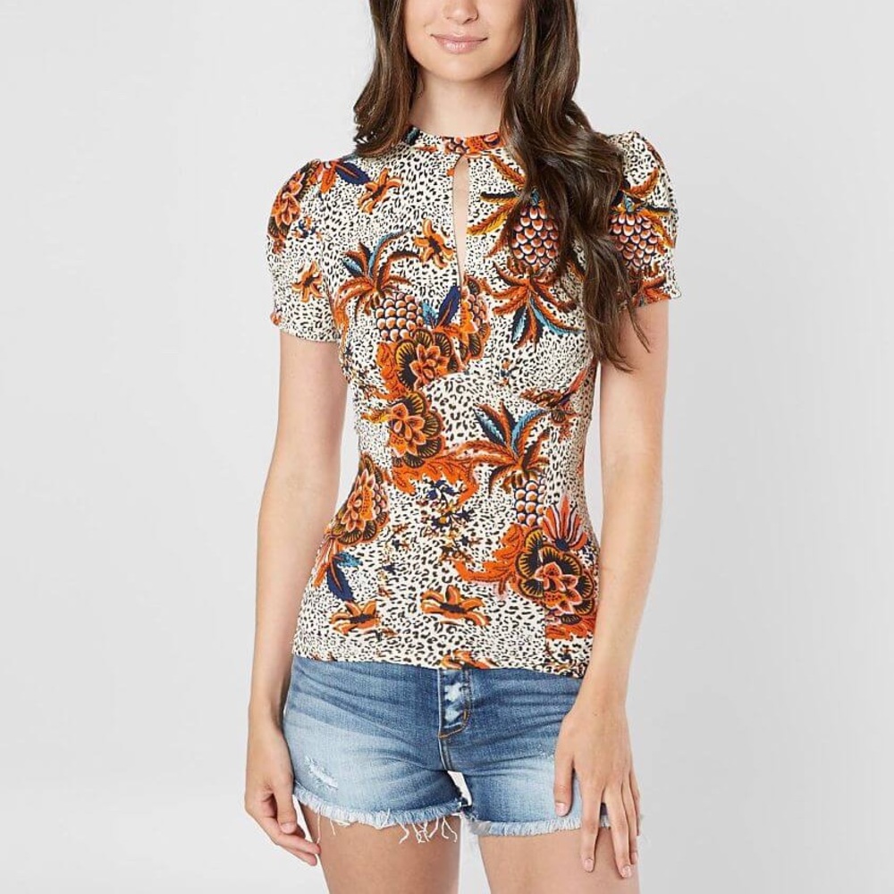 Free People Leopard & Floral Short Sleeve